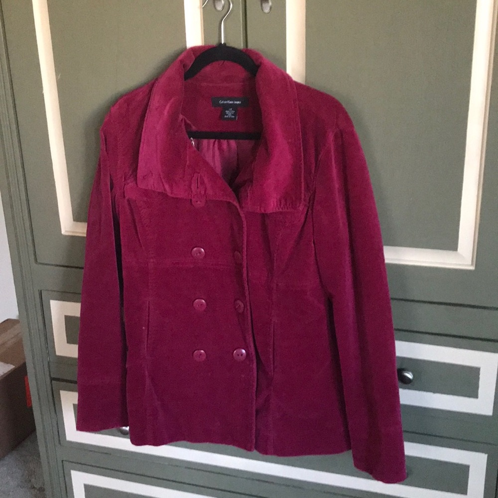 🟤 EUC - Calvin Klein cranberry velvet peacoat - L